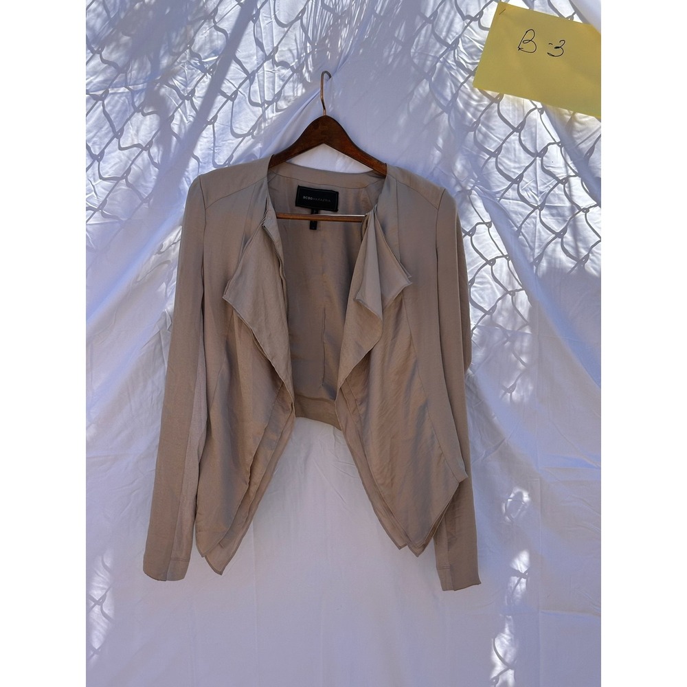BCBGMAXAZRIA Women's Beige Waterfall Jacket XS Lightweight Zipper Front